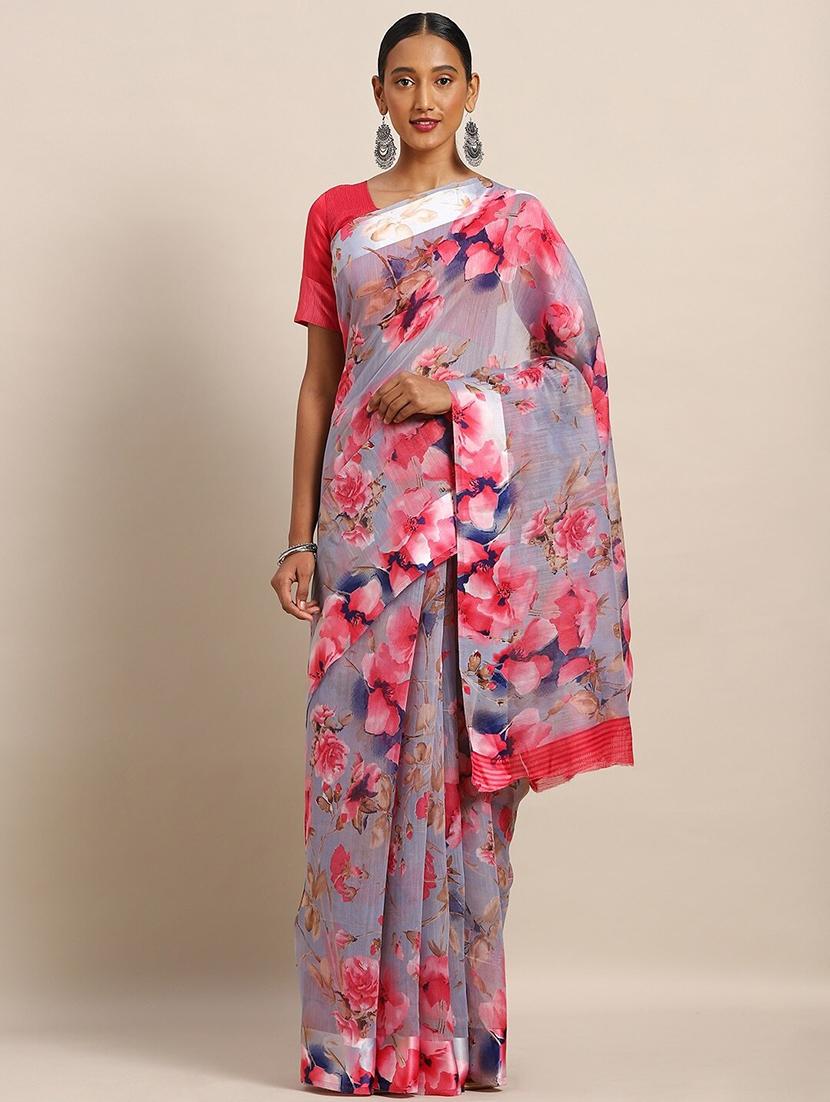 floral printed saree with blouse - 17511832 -  Zoom Image - 0