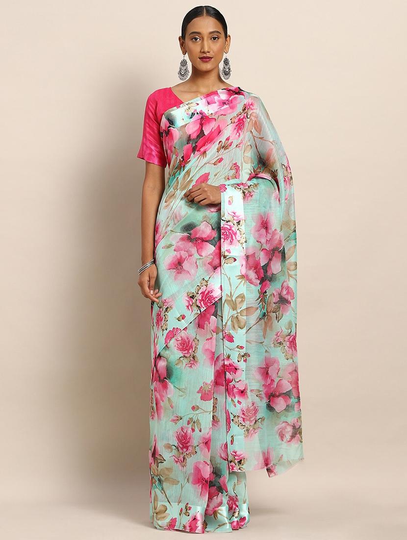 floral printed saree with blouse - 17511833 -  Zoom Image - 0
