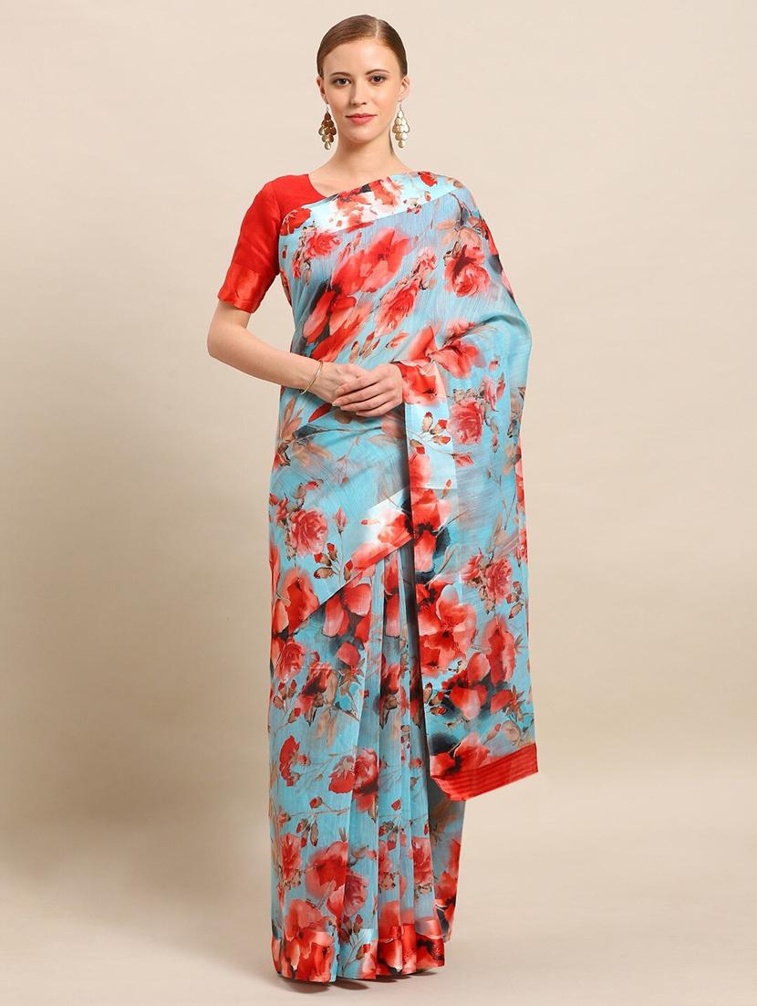 floral printed saree with blouse - 17511834 - Zoom Image - 0