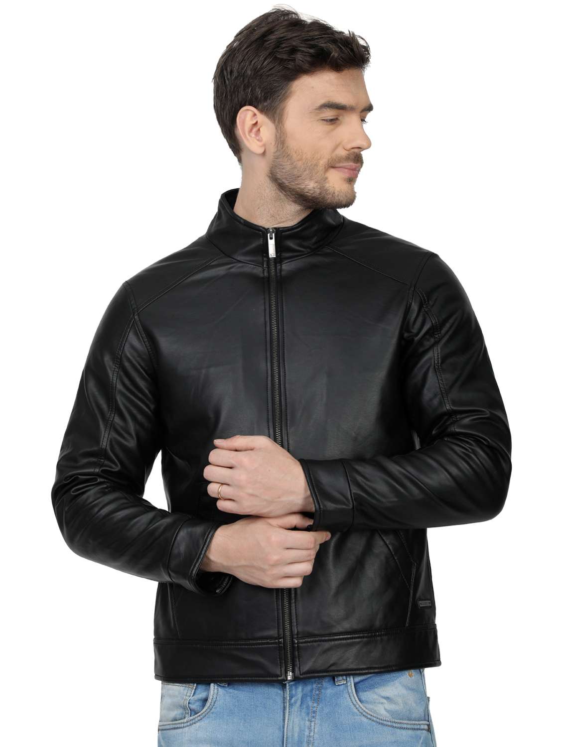 Buy online Black Solid Biker Jacket from Jackets for Men by Monte