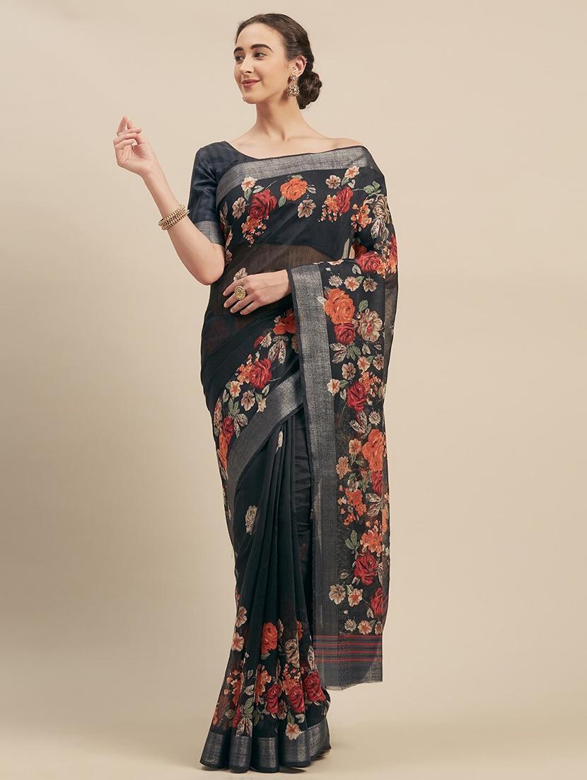 floral printed saree with blouse - 17514675 -  Zoom Image - 0