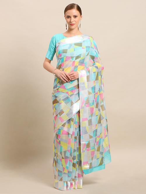 geometrical printed saree with blouse - 17514682 - Standard Image - 0