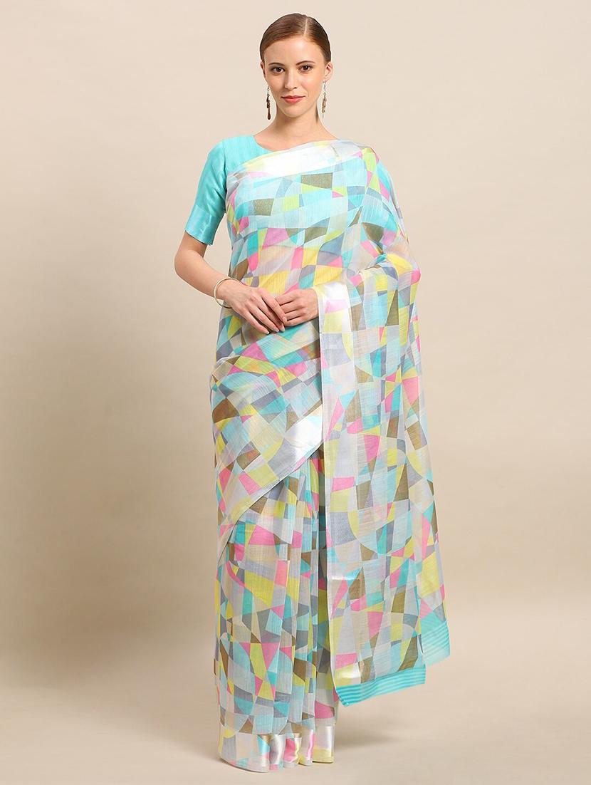 geometrical printed saree with blouse - 17514682 - Zoom Image - 0