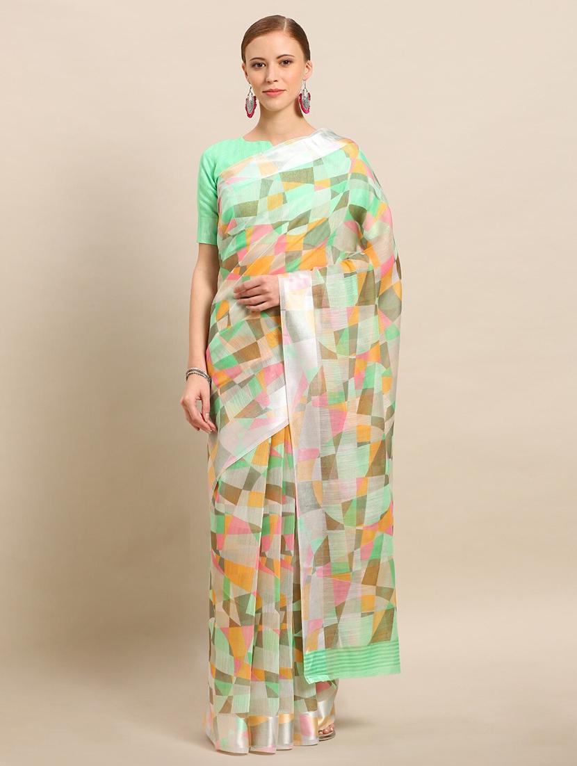 geometrical printed saree with blouse - 17514683 -  Zoom Image - 0