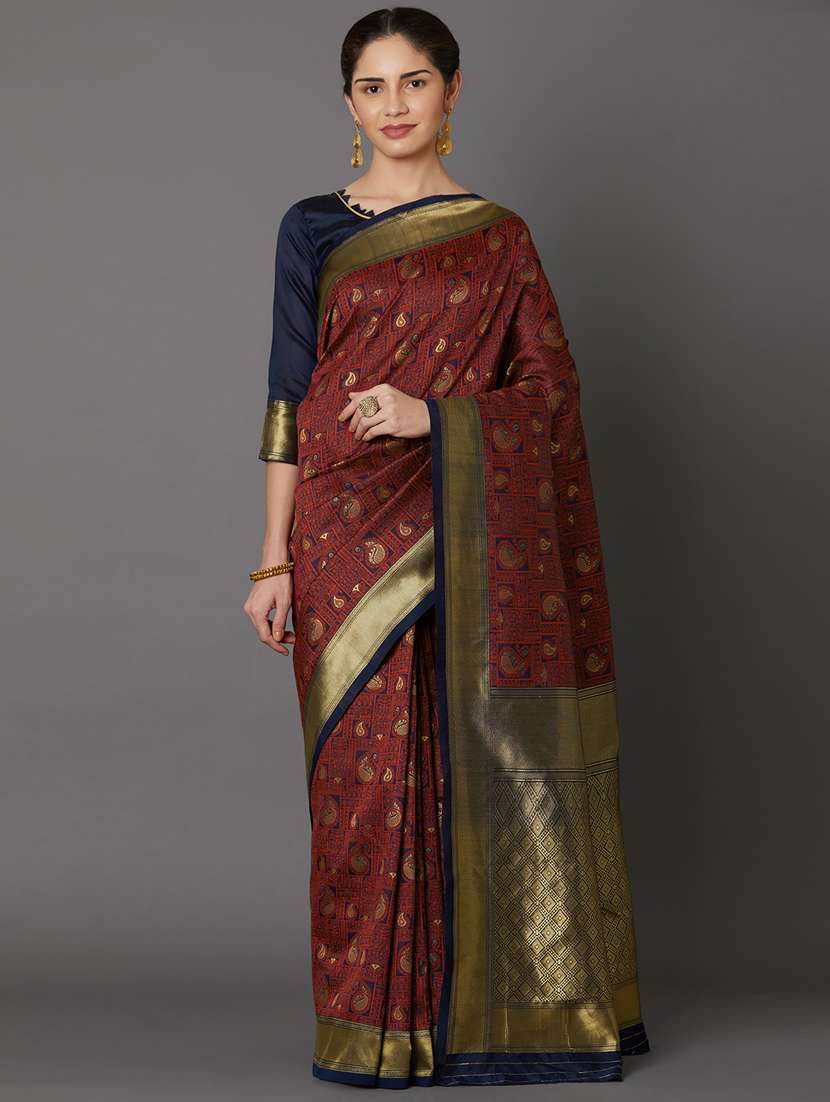 women's self design maroon colored saree
