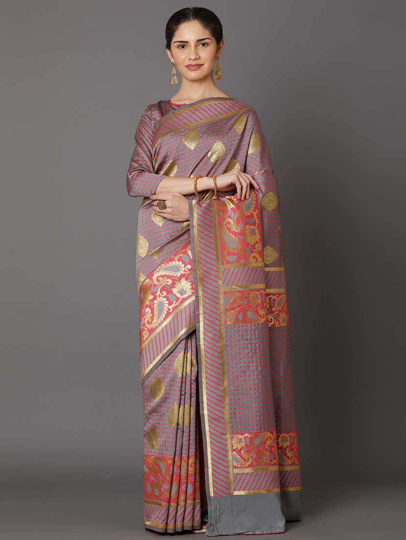 women's self design brown colored saree