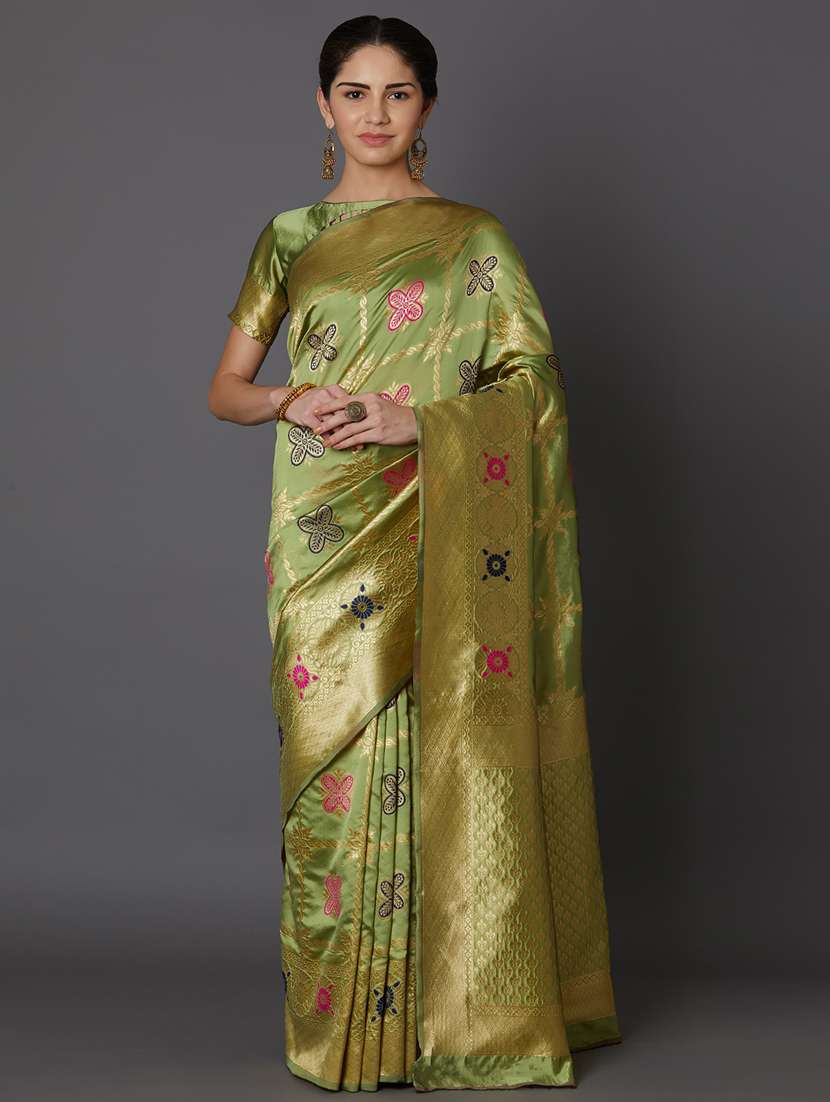 women's self design light green colored saree