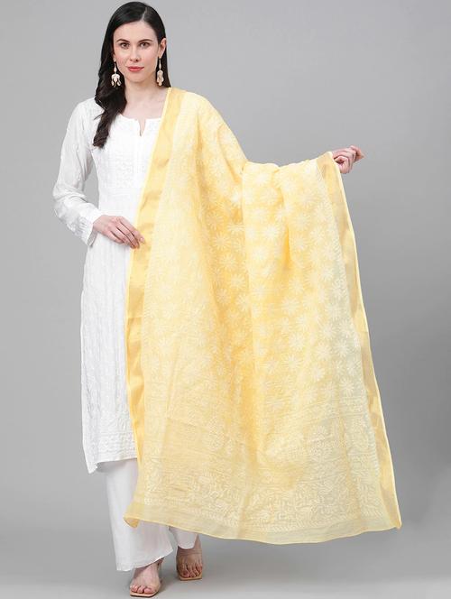 ada hand-embroidered yellow chikankari dupatta - 17518118 - Standard Image - 0