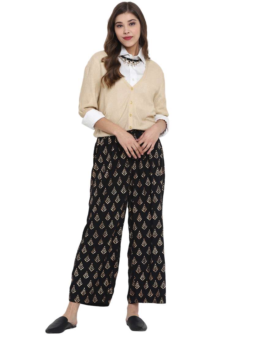 black printed straight palazzo - 17518198 -  Standard Image - 3