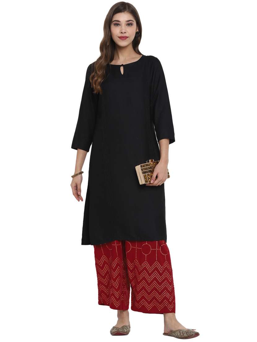 red printed straight palazzo - 17518202 -  Standard Image - 3