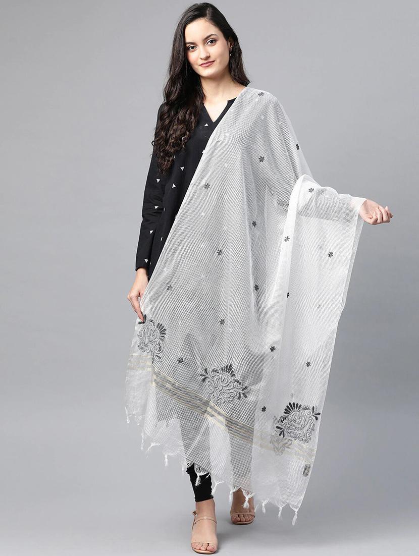 ada hand-embroidered white chikankari dupatta - 17518255 - Zoom Image - 0