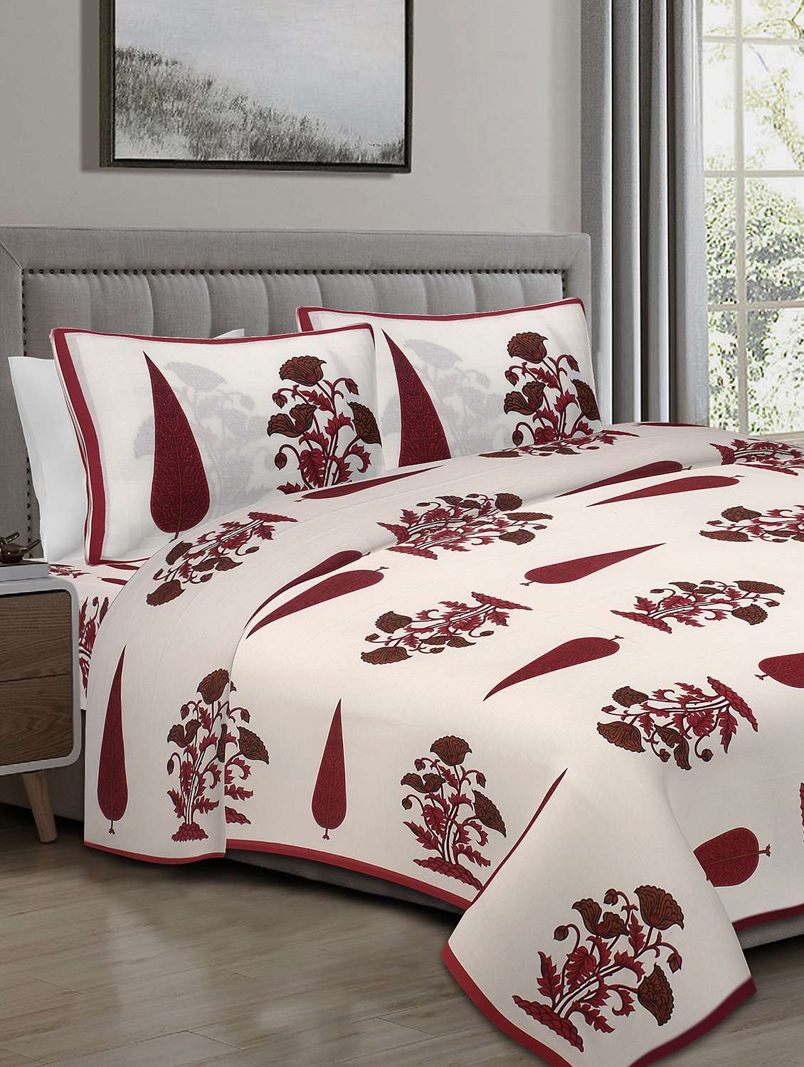 texstylers cotton 220 tc jaipuri rajasthani 108x108 inch super king bedsheet with 2 pillow covers