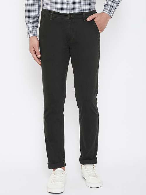 olive green solid chinos - 17521024 - Standard Image - 0