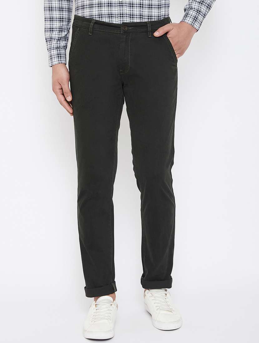 olive green solid chinos - 17521024 - Zoom Image - 0