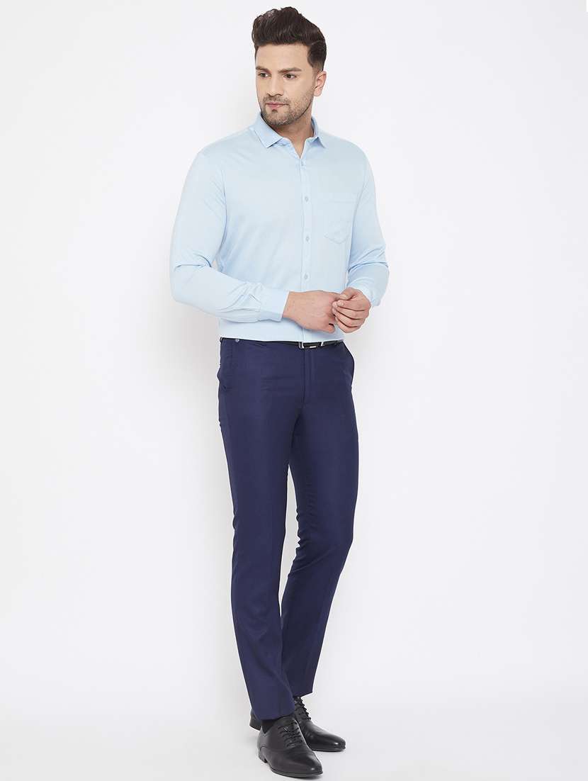 navy blue textured flat front formal trouser - 17521034 - Standard Image - 3