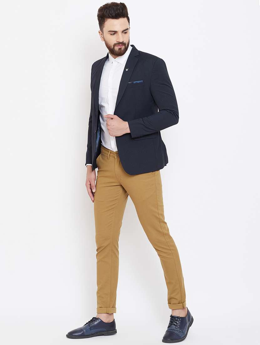 navy blue self design single breasted casual blazer - 17521041 -  Standard Image - 3