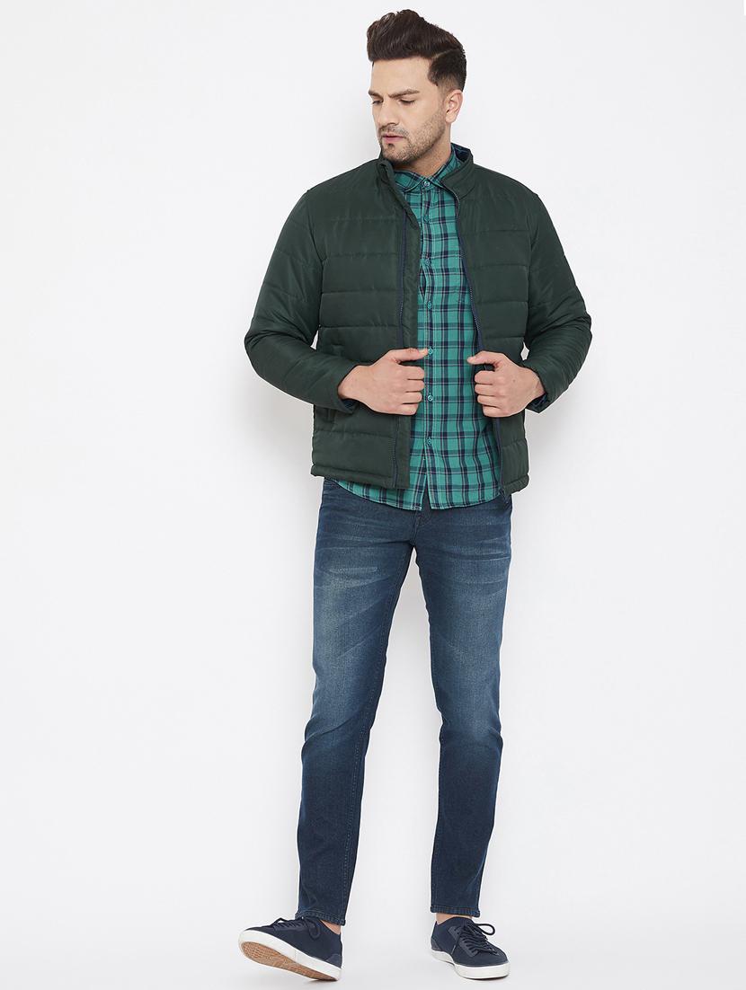 green solid quilted jacket - 17521055 - Standard Image - 3