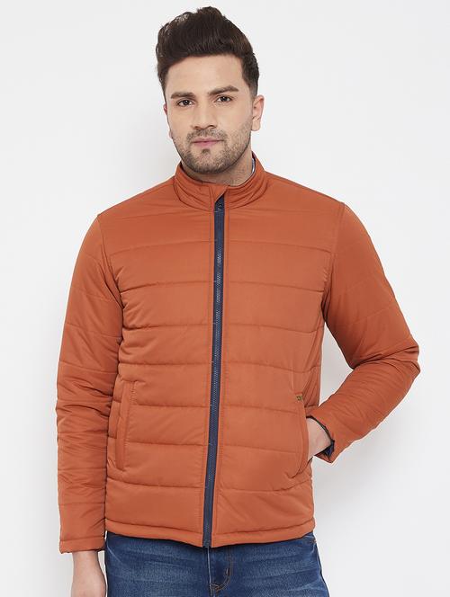 orange solid quilted jacket - 17521056 -  Standard Image - 0
