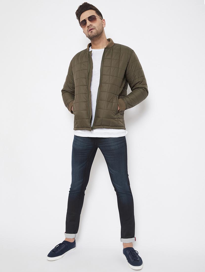 olive green solid quilted jacket - 17521059 - Standard Image - 3