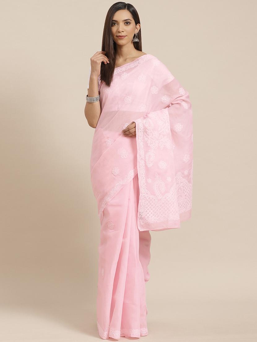 rosewater chikankari saree - 17522317 - Zoom Image - 0