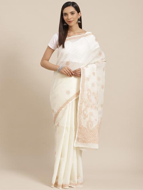 floral motifs chikankari saree - 17522320 -  Standard Image - 0