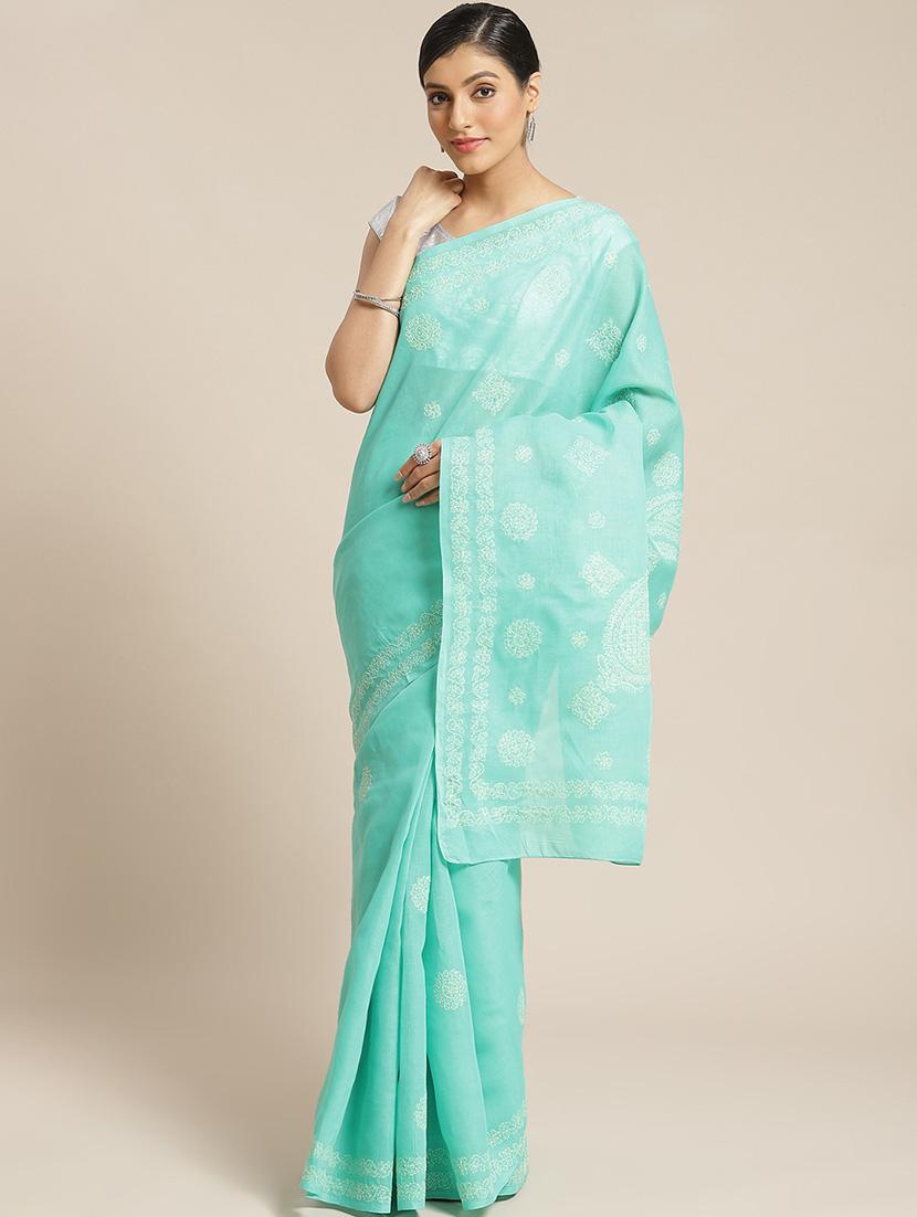 sea green chikankari saree with blouse - 17522326 -  Zoom Image - 0