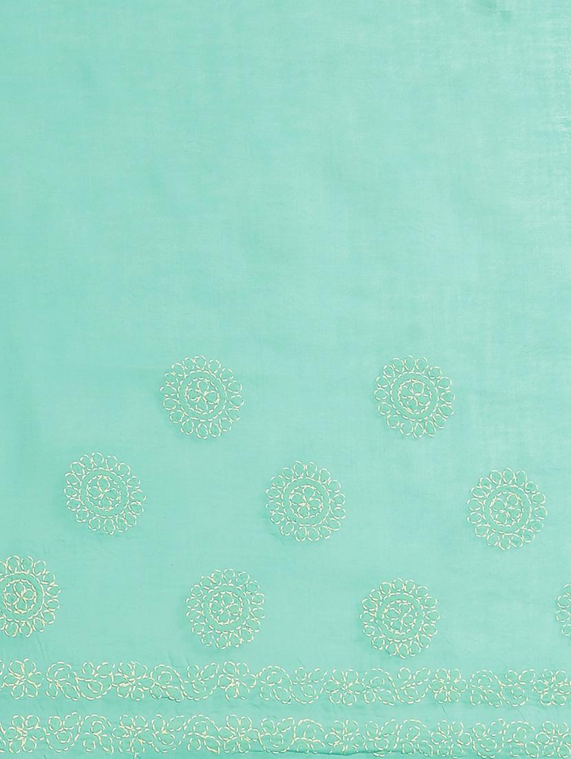 sea green chikankari saree with blouse - 17522326 - Standard Image - 3
