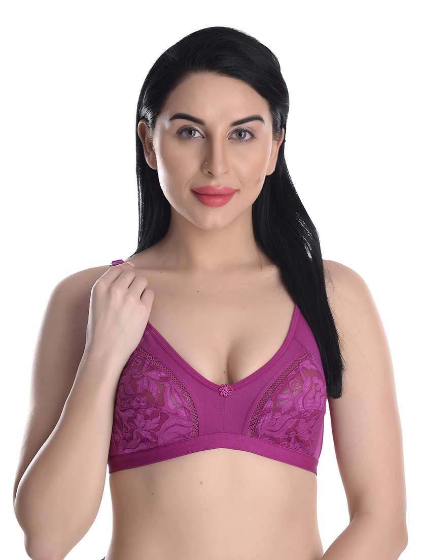 purple lace detailed regular full coverage bra - 17522470 -  Zoom Image - 0