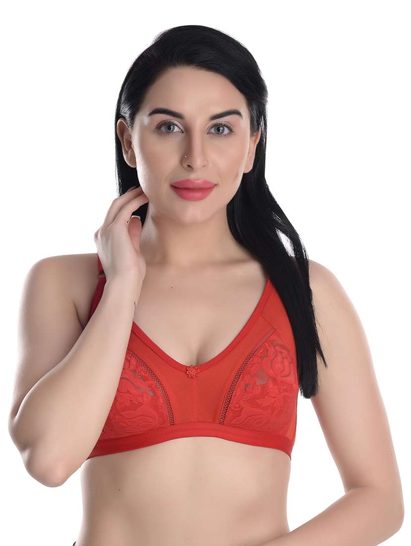 orange lace detailed regular full coverage bra