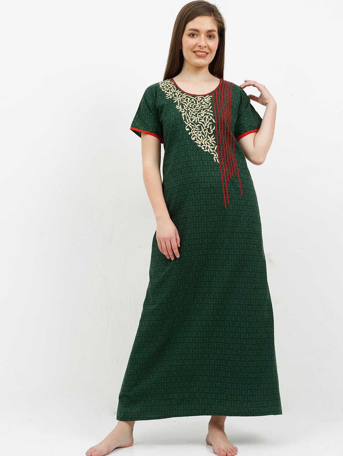 round neck embroidered detail nighty - 17522991 - Zoom Image - 0