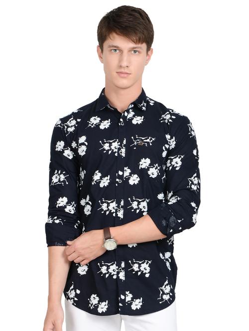 navy blue floral print casual shirt - 17524105 - Standard Image - 0