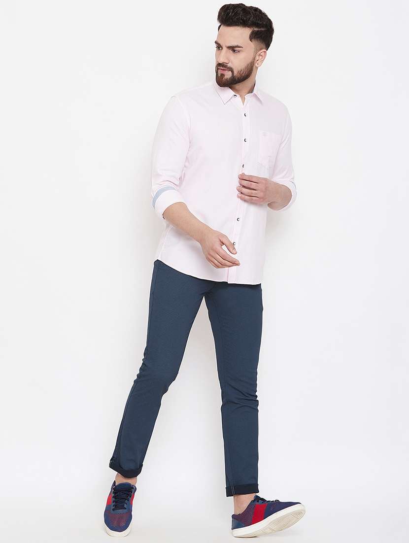 navy blue solid chinos - 17524115 -  Standard Image - 3
