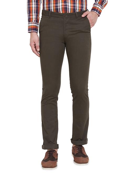 olive green solid chinos - 17524116 - Standard Image - 0