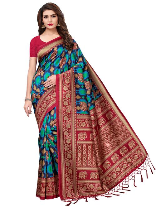 ikat printed saree with blouse - 17526653 - Standard Image - 0