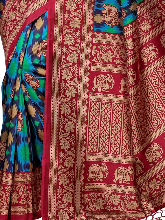 ikat printed saree with blouse - 17526653 - Standard Image - 3