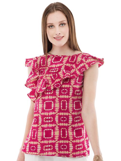 ruffle detail bandhani top - 17527256 -  Standard Image - 0