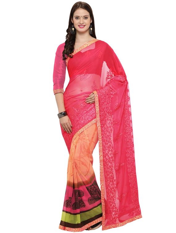lace detail embroidered saree with blouse - 17527717 - Zoom Image - 0