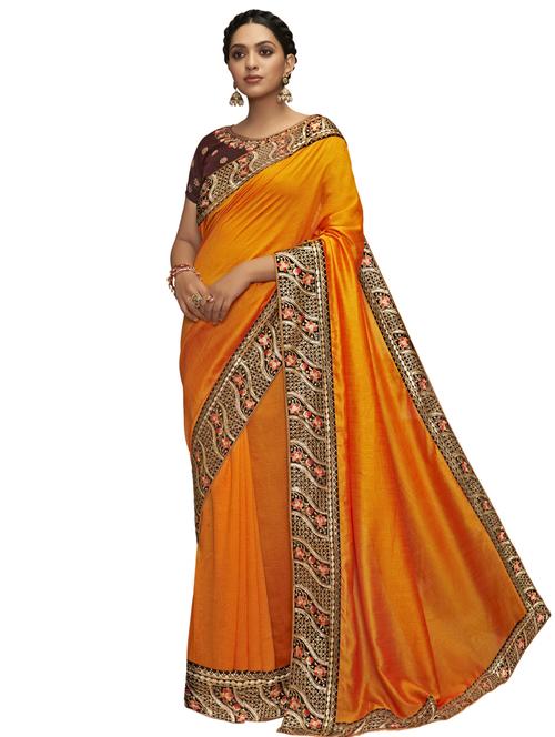 lace bordered plain saree with blouse - 17527890 - Standard Image - 0