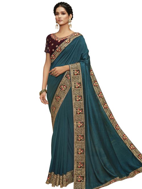 lace bordered plain saree with blouse - 17527892 - Standard Image - 0