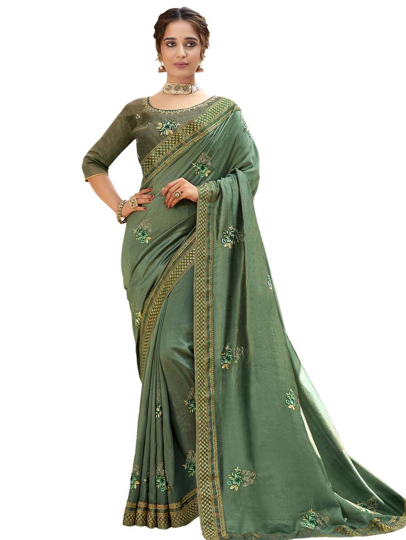 lace detail embroidered saree - 17527960 - Zoom Image - 0