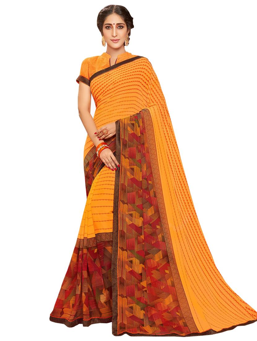 lace detail printed saree with blouse - 17527978 - Zoom Image - 0