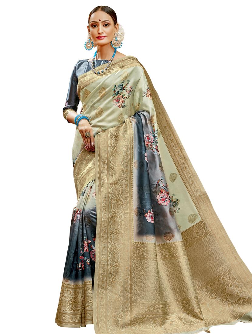 bordered floral printed saree with blouse - 17528092 - Zoom Image - 0