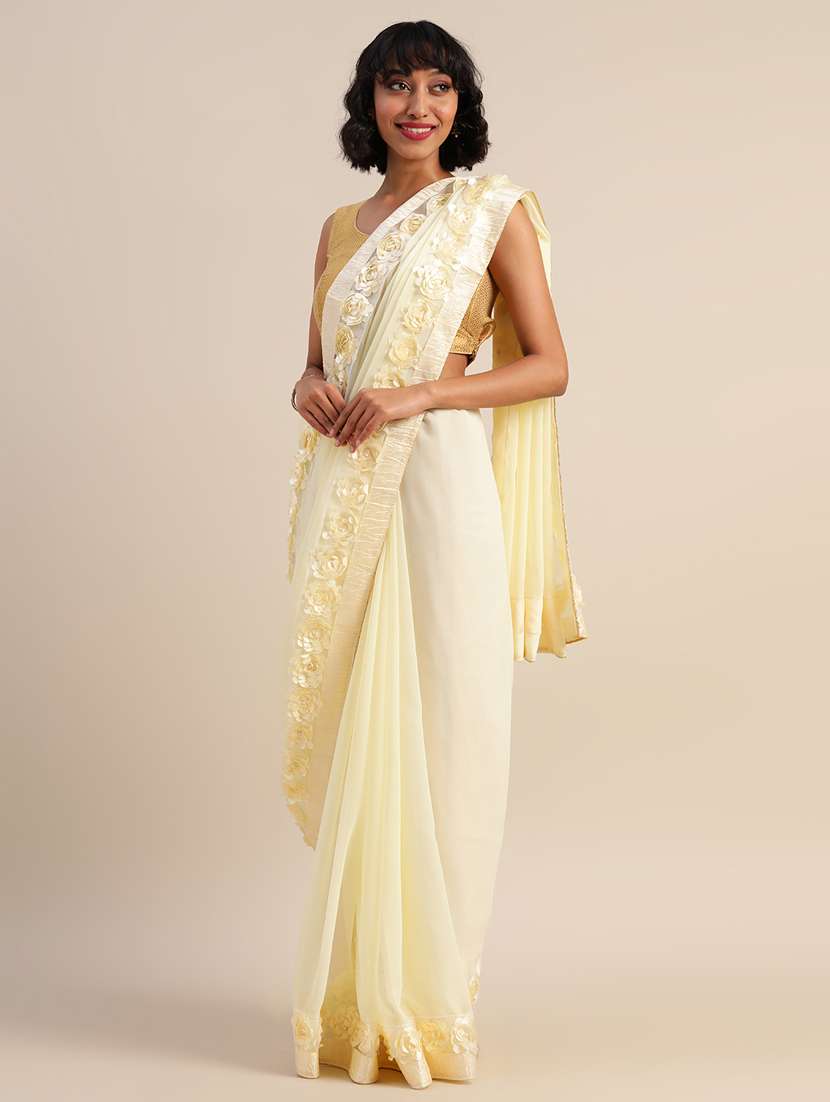 women's floral cream colored saree with blouse - 17528600 -  Zoom Image - 0