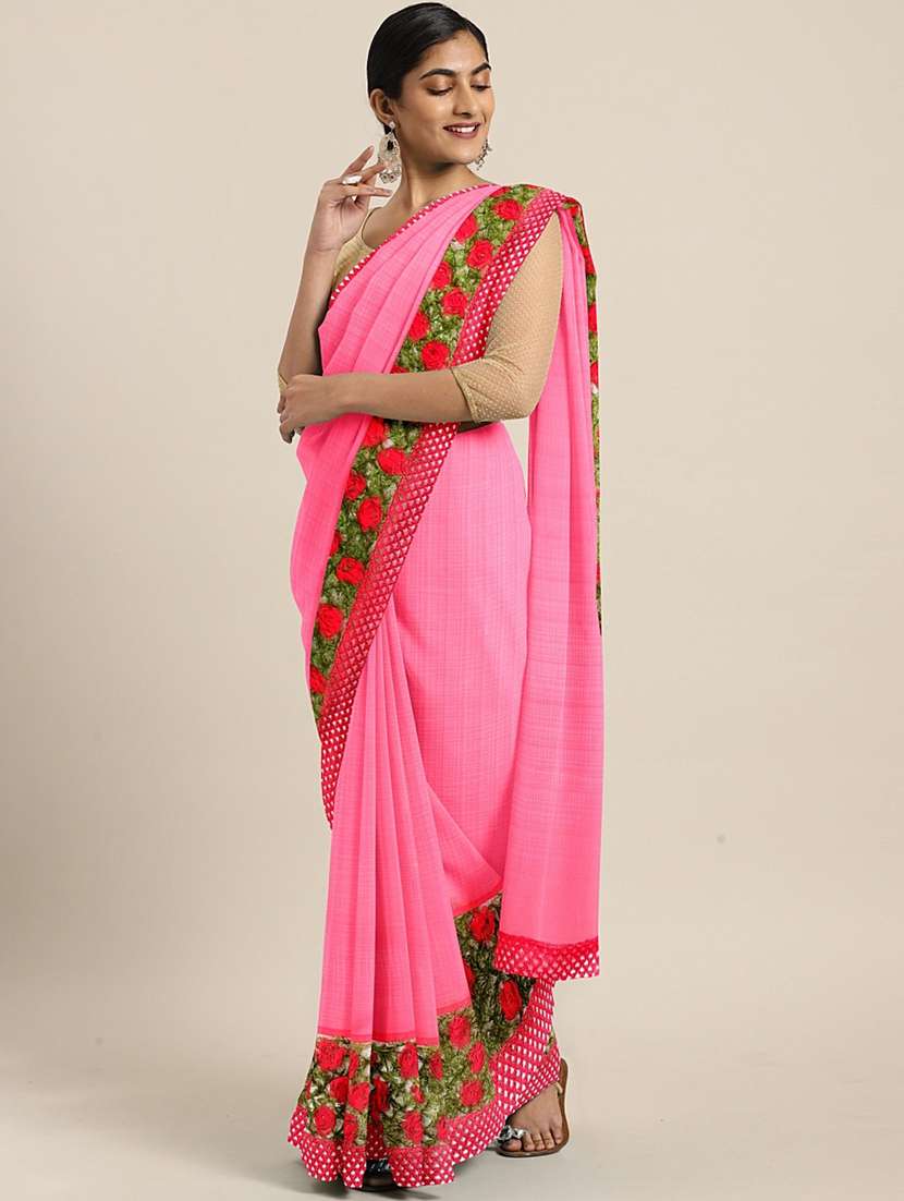 women's bordered pink colored saree - 17528601 - Zoom Image - 0