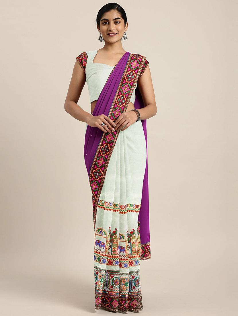 embroidered half and half saree with blouse - 17528612 -  Zoom Image - 0