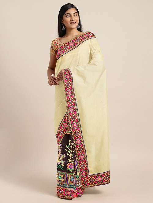 women's solid with work lemon sherbet colored saree - 17528630 -  Standard Image - 0