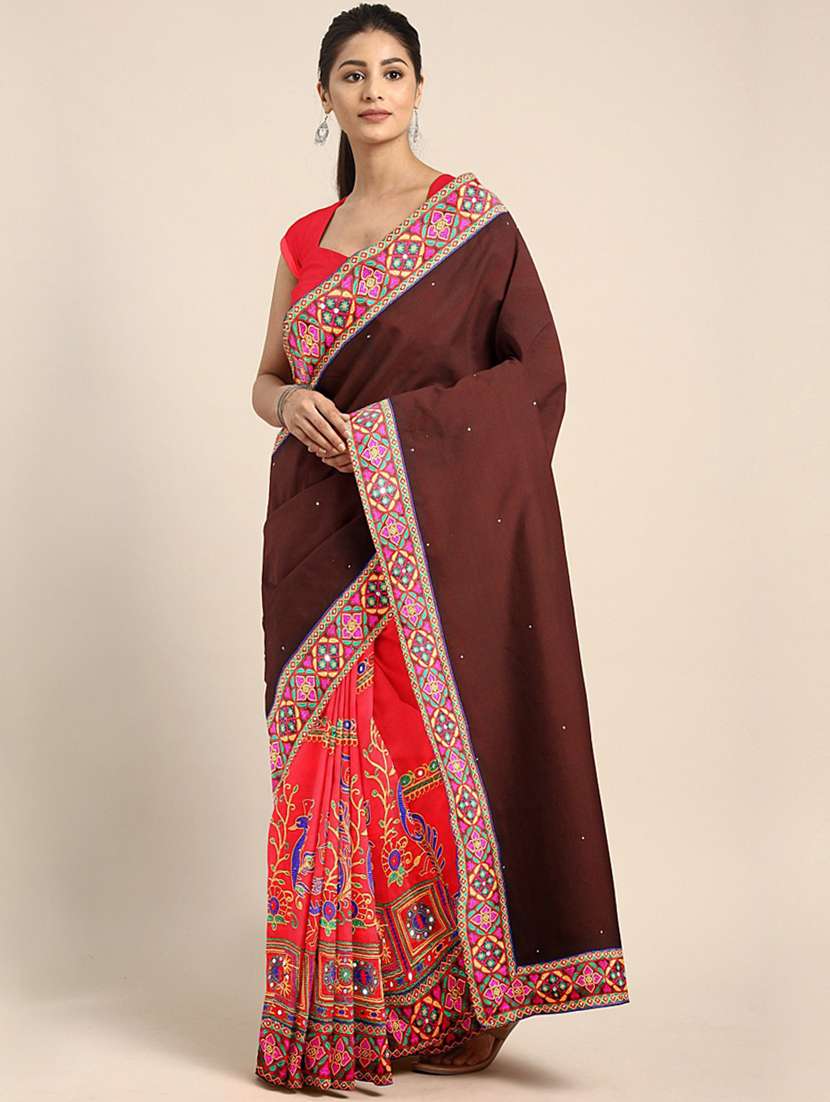 women's ethnic motifs brown colored saree - 17528633 -  Zoom Image - 0