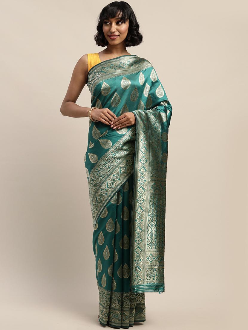 teal self design saree with blouse - 17528645 -  Zoom Image - 0