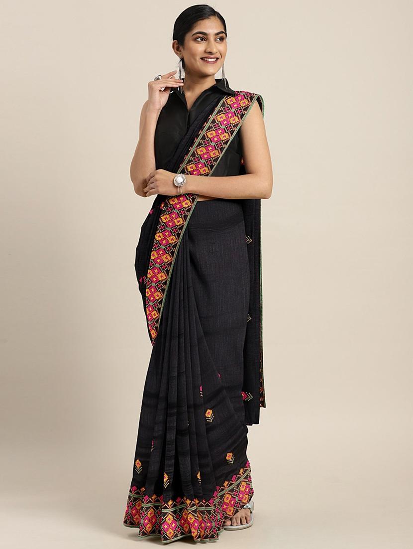 embroidered bordered saree with blouse - 17528649 -  Zoom Image - 0
