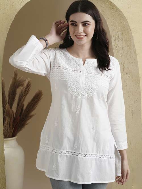 ada hand-embroidered white chikankari kurti  - 17529395 -  Standard Image - 0